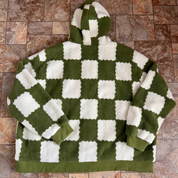 NWOT Men's Makobi 6X OLIVE GREEN & WHITE Checkered  Agatino Sherpa Hoodie - Picture 2 of 12